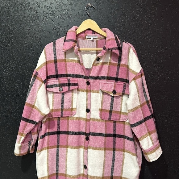 MISS SPARKLING Pink/White Plaid Shacket Jacket Size M - Picture 3 of 7
